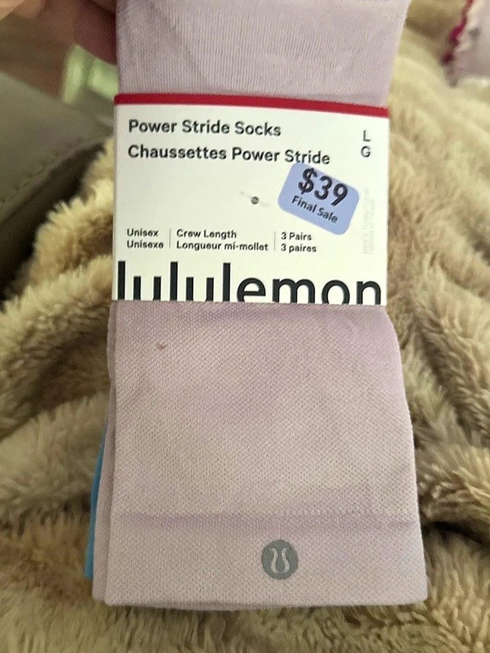 Lululemon Power Stride Socks 3-Pair Athletic Socks in Purple & Blue Large NWT
